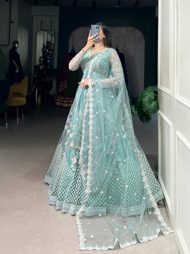 JULEE Women's Net Embroidered Semi-Stitched Gown Plus Gown Mint-GEM-01