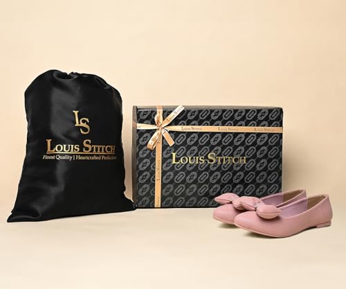 LOUIS STITCH Women’s Pink Stylish Bow Ballerina Flats | Premium Closed-Toe Flat Sandals| Comfort Ballerina for Office & Everyday Style| LS-LDCF-010 | UK-6