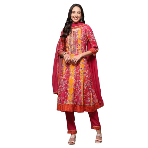 BIBA Women's Rayon Salwar Suite Set (Pink)