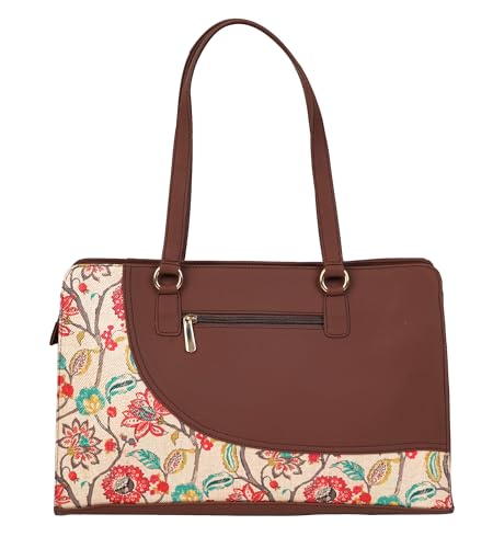 Zilly Women’s Office Essential Tote Bag |Handcrafted Vegan Leather | Elegant Work & Laptop Shoulder Bag | Malligai Blossom pattern
