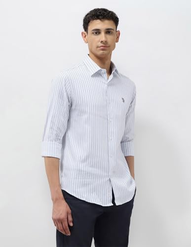 U.S.Polo ASSN. Men's Striped Tailored Fit Shirt (USSHTP1096_Blue