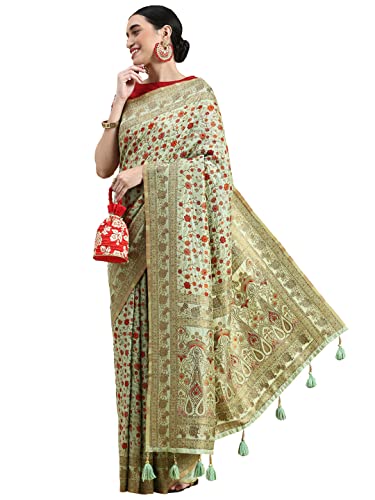 MOHEY Women's Saree, Suitable for Party, Anniversary & Wedding Sari for Women, All Over Jaal, Bordered Art Silk (Green)