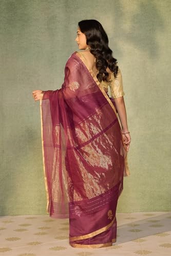 Taneira Purple Woven Pure Silk Cotton Chanderi Saree with Unstitched Blouse Piece (8905906844210 - Purple)