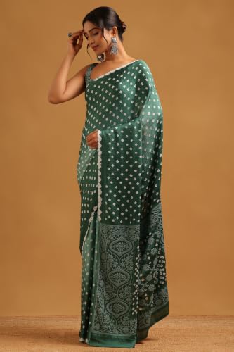 Soch Womens Sap Green Modal Silk Bandhani Printed Bandhani Saree