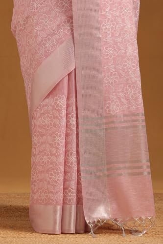 Soch Womens Pink Kota Floral Embroidered Saree