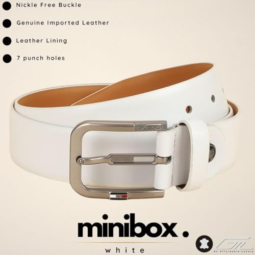 GIL Genuine Leather White Belt for Men Perfect for Formal and Casual Wear with Adjustable Waistband Buckle, Classic and Original Design Ideal for Jeans, Gifting, Office, Party or Daily Use (Size-34)