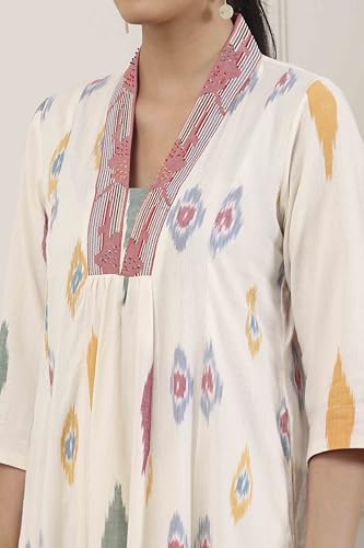 Biba Women Off White Cotton A-Line Kurta_32
