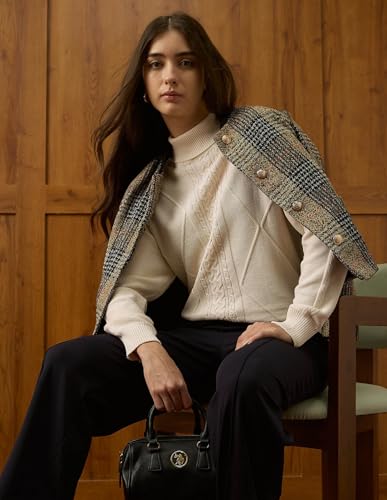 U.S. POLO ASSN. Women Cable Knit Turtle Neck Sweater (UWAW25SWE176_Off White_M)