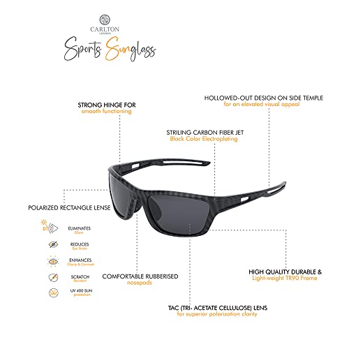 Carlton London-Premium-Men's-Black Toned Polarised and UV Protected Lens Sports Sunglasses