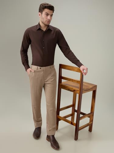 Raymond Men Slim Fit Solid Chambray Pattern Pure Cotton Semi Cutaway Collar Full Sleeve Formal Shirt