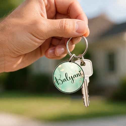 GIFTMEBAZAR Personalized Name Acrylic Keychain For Bike, Car, Bags, Home & Office | Round Keyring | Birthday Gift For Friends | Keychain Return Gift