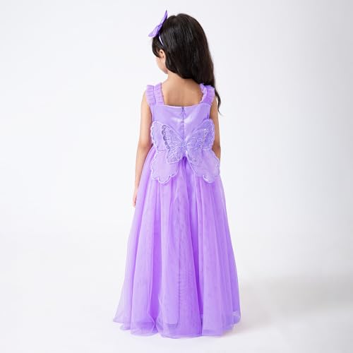 Hopscotch Girls Purple Sleeveless 3D Butterfly Applique Ruffled Gown for Age (9-12 Months)