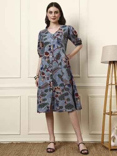 Divena Sky Blue V-Neck Rayon Dress