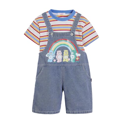 Hopscotch Boys Striped T-shirt and Dungaree Overall Set in White Color For Age (5-6 Years)