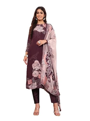 Varanga Women Pure Purple Floral Printed Kurta Set And Dupatta