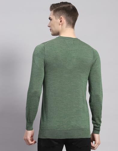 Monte Carlo Mens Green Solid Round Neck Full Sleeve Wool Casual Sweater | Warm Woolen Pullover for Men | Soft Comfortable Knitted Winter Wear Sweater for Men's