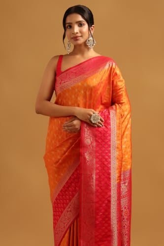 Soch Womens Orange Silk Blend Woven Design Zari Woven Saree