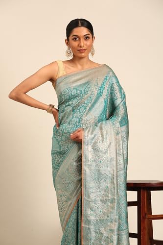 MOHEY Women's Green Art Silk Stone Work|Zari Saree (Green)