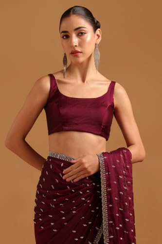 Soch Womens Wine Fendy Organza Embellished Saree