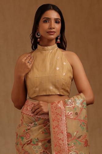 Soch Womens Beige Chanderi Floral Zari Woven Saree