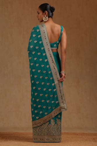 Soch Womens Turquoise Blue Georgette Embroidered Saree With Zari