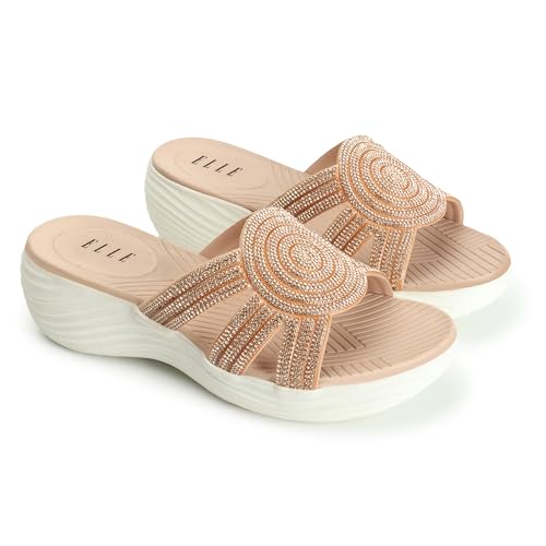 ELLE women Comforable Slide Wedge Heel Sandal,Colour-Pink, Size-UK- 40