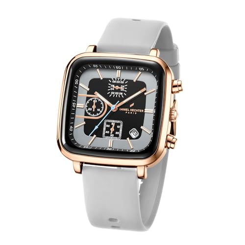 Daniel Hechter Paris Belleville Collection Modern Multi Functional Watch for Men with Square Dial and Silicon Band-DHM1002 (Grey)