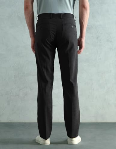 Arrow Men's Tapered Fit Mid Rise Trousers (ARAEOTR2192_Black_34)