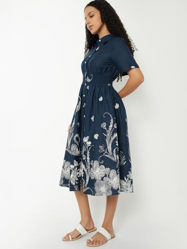 Max Women Printed Shirt Dress (Blue_S)