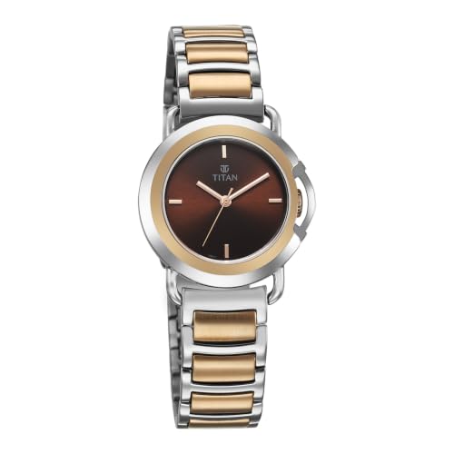 Titan Plain 3 Hands Work Wear Brown Round Dial Max.Area SS&Min Area Rose Gold Stainless Steel Strap Womens Watch - NU95324KM01