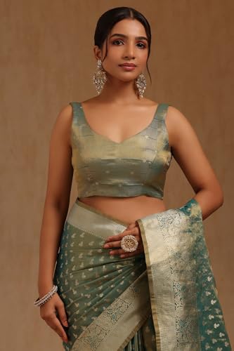 Soch Womens Olive Soft Silk With Zari Woven Saree With Zari Woven