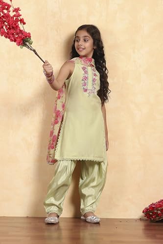 BIBA Girl's Sea Green Polyester Straight Solid Suit Set