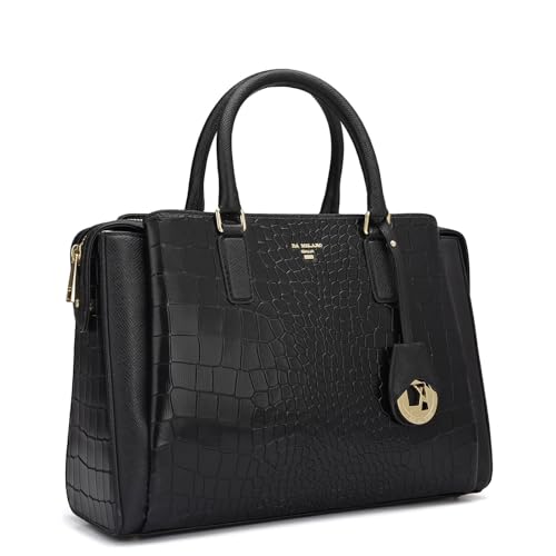 Da Milano Genuine Leather Black Satchel (00055D) (Medium)