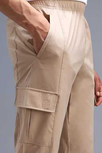 Men Beige Solid Casual Track Pants