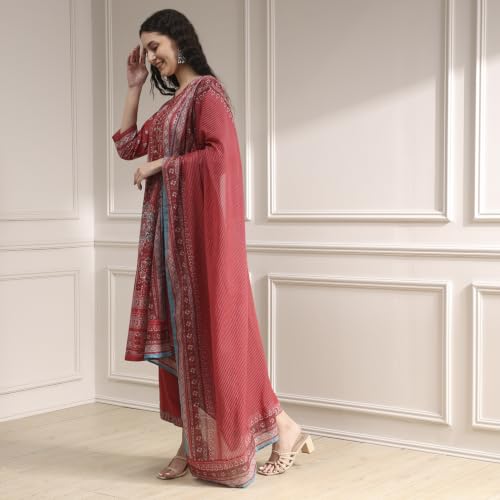Biba Women Red Cotton Straight Printed Kurta Set_46