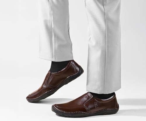 LOUIS STITCH Brunette Brown Genuine Leather Formal Slip On Shoes for Men | Ultra Lightweight and Flexible Rubber Sole Men’s Slipon Loafer Shoes | LSAXSO | UK-9