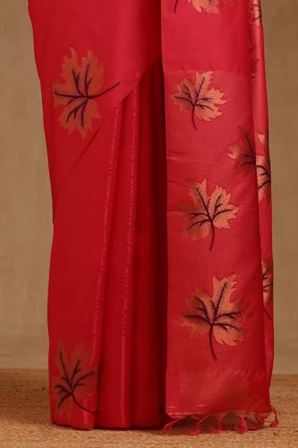 Soch Womens Red Tussar Tropical Saree
