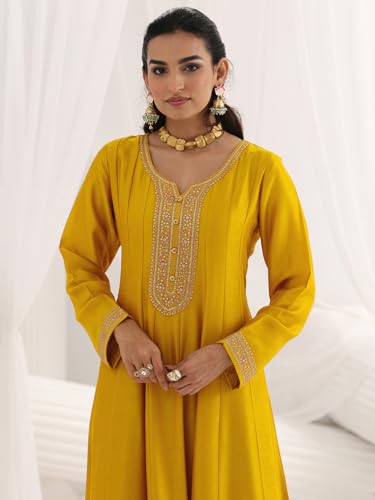Libas Embroidered Silk Blend A-Line Ethnic Dress With Dupatta-93605XL