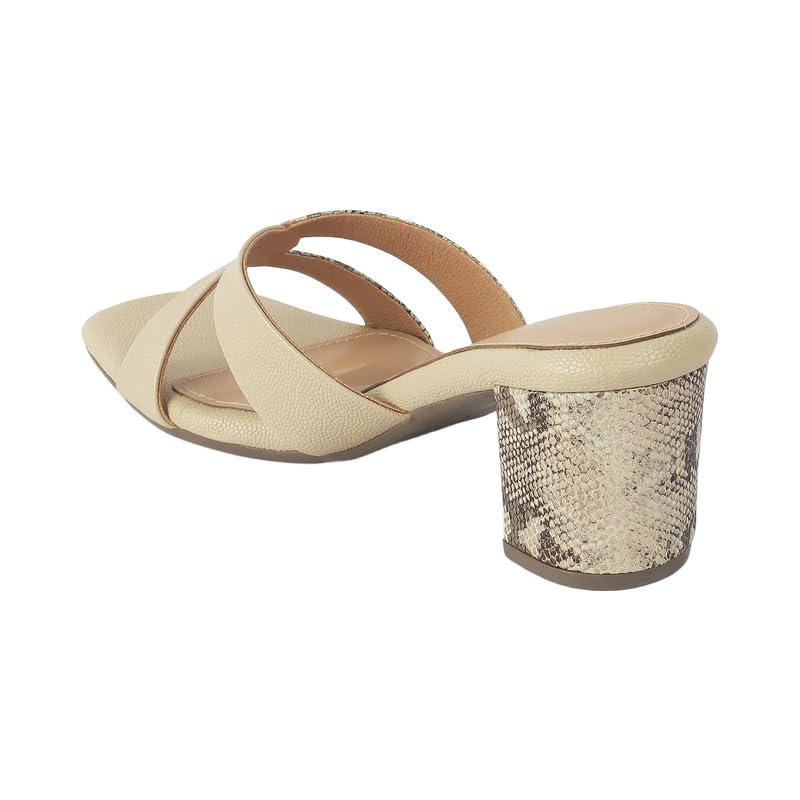 tresmode Snafun Women's Beige Dress Block Heel Sandals in Size 7 UK / 40 EU