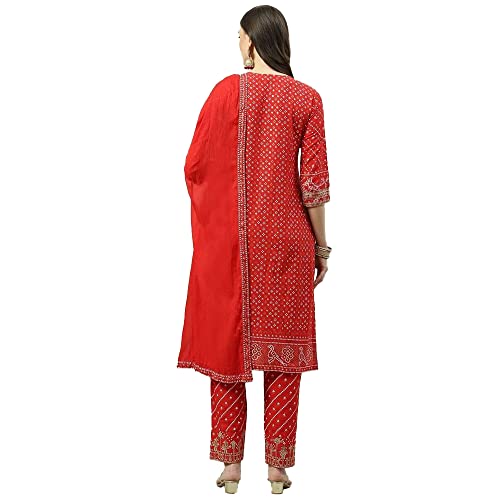 BIBA WOMEN PRINTED NARROW SALWAR KURTA DUPATTA(SKDDURGOTSA8251_RED_32)