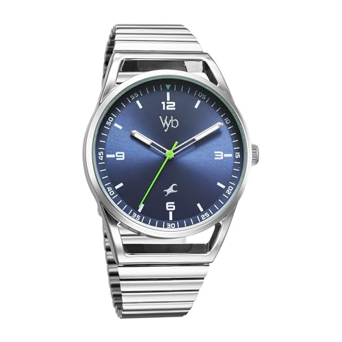 Fastrack Vyb Quartz Analog Blue Dial Steel Sheet Metal Strap Watch for Men-FV30006SM01W