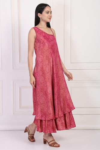 W for Woman Pink Sequin Zari Embellished Flared Tissue Dress - (W13233-126427-S)
