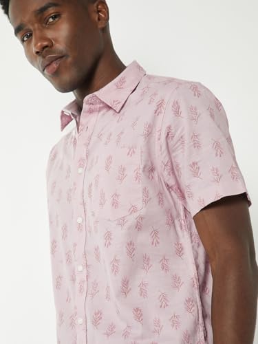 Max Men Printed Slim Fit Shirt(Pink_42)