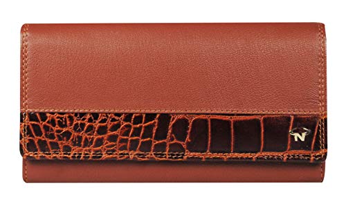 Calfnero Women's Genuine Leather Wallet-Long Purse Wallet with Multiple Card Slots, Zip Pocket and Note Compartment (Cognac)