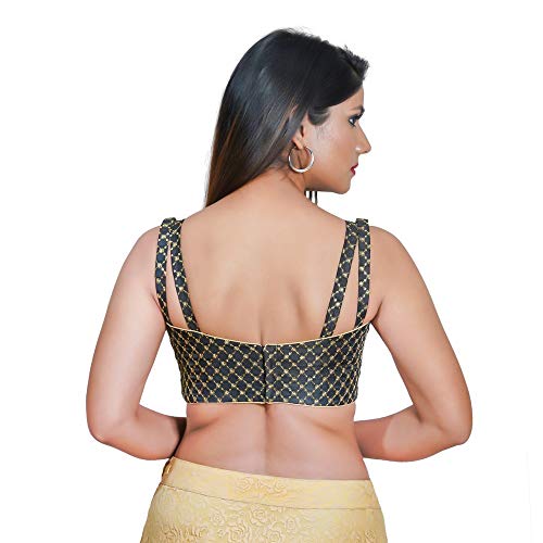 Vamas Women's Silk Padded Self Design Sleeveless Readymade Saree Blouse (X-782NS_Black_36)
