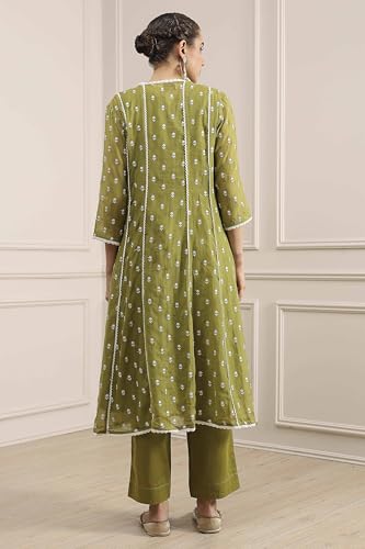 Biba Women Mehandi Green Chanderi Kalidar Dyed Suit Set_32