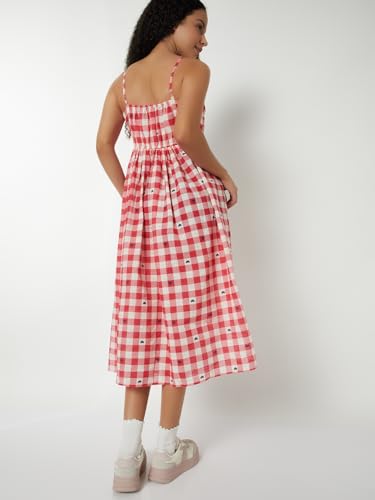 Max Women Checked Midi Dress(White_XS)