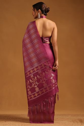 Soch Womens Magenta Tussar Woven Design Saree
