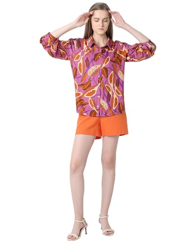 VERO MODA Women Floral Print Purple Viscose Regular Fit Shirt