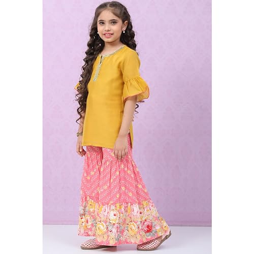 BIBA Girls Polyester Straight Solid Suit Set(KW5016E_13_Yellow)